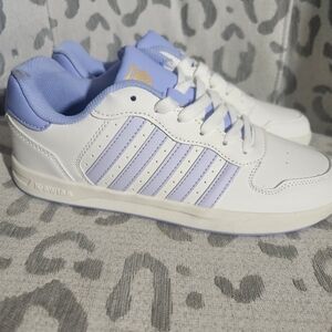 K-Swiss White Purple Lavender Sneakers 5 Stripe Low Top Sneaker NEW